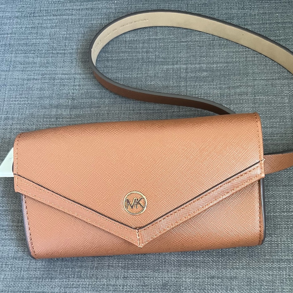 NWT MICHAEL KORS MK SIGNATURE FANNY PACK BAG ON BELT LEATHER